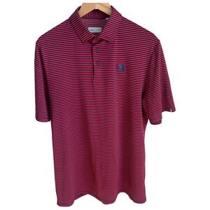 KJUS Mens Golf Polo Shirt Red Navy Stripe Short Sleeve Comfort Fit UPF 30+ Large